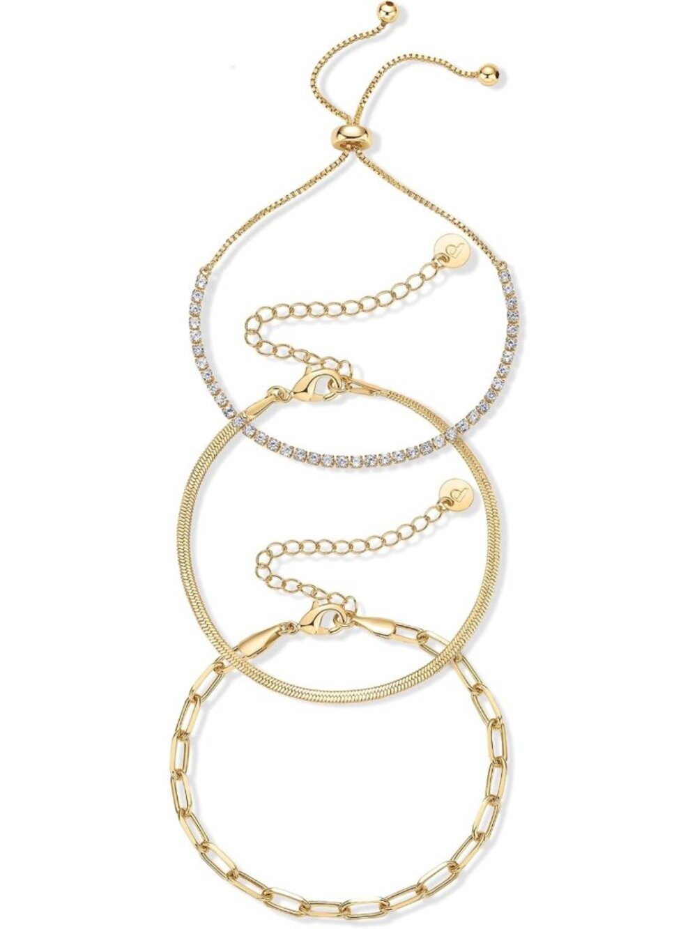 Set of 3 Dainty Gold Plated Chain Bracelets for Women - Elegant Layering Jewelry
